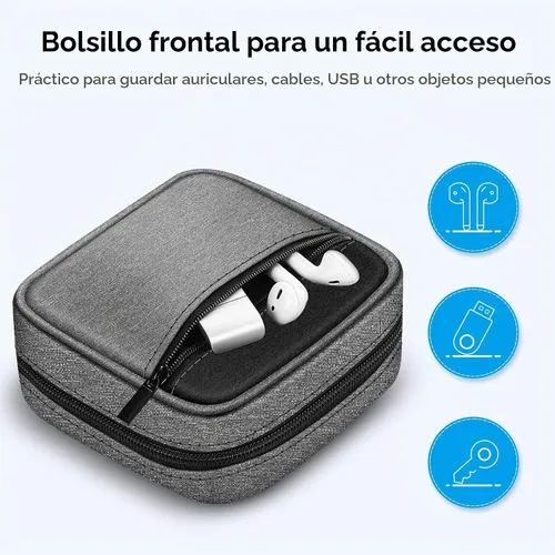 Vista 4 de FINPAC Funda de cargador para MacBook, pequeña bolsa organizadora Negro y gris