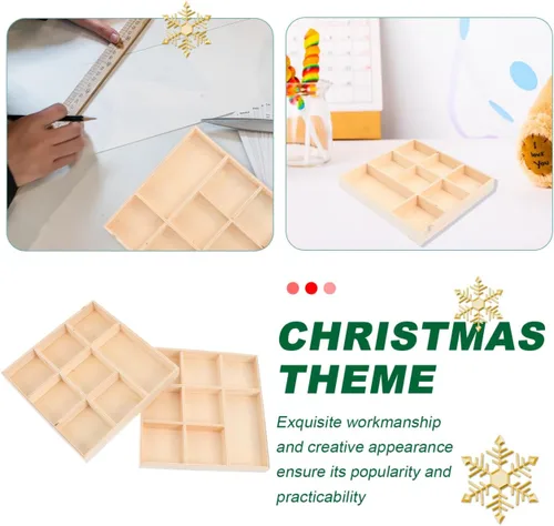 Vista 5 de EXCEART Caja de decoración de Navidad, bandeja de madera con divisores, 4 compartimentos, caja de almacenamiento decorativa para joyas, organizador