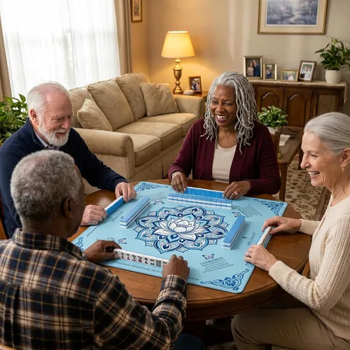 Vista 9 de American Learning - Tapete de mesa Mahjong azul con reglas