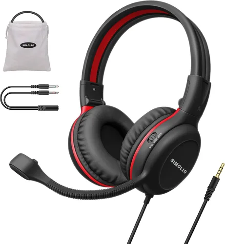 Vista 16 de SIMOLIO Audífonos para niños con micrófono para la escuela, auriculares con cable de 75/85/94 dB con micrófono retráctil para iPad, PC, laptop