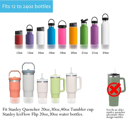 Vista 3 de 2 piezas de funda protectora de silicona para Stanley, compatible con el vaso Stanley de 20-40 oz y la botella de agua Hydro Flask de 12-24 oz