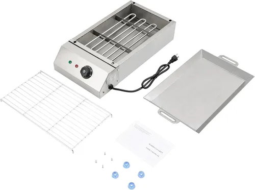 Vista 8 de Parrilla eléctrica, parrilla eléctrica comercial para interiores con control de temperatura a 572 °F, parrilla extraíble y placas de plancha