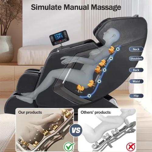 Vista 4 de Silla de masaje de cuerpo completo de gravedad cero 2026, 8 rodillos shiatsu fijos, calentamiento de cintura, compresión de aire y rodillos de pie