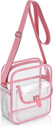 Vista 24 de Bolso bandolera transparente SPODEARS para eventos en estadios y conciertos - Cartera con correa de hombro ajustable con 1 soporte para botella