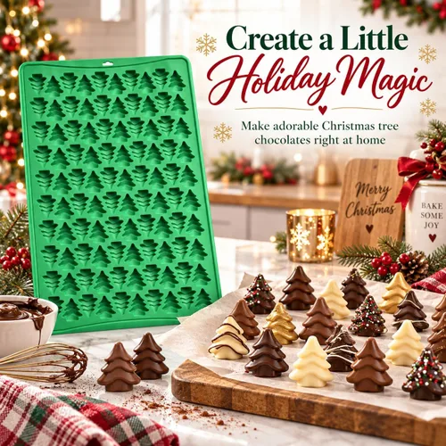Vista 6 de Mini molde de silicona para árbol de Navidad, bandeja gomosa de caramelo de Alfombrilla flexible de una sola pieza para una fácil liberación, ideal