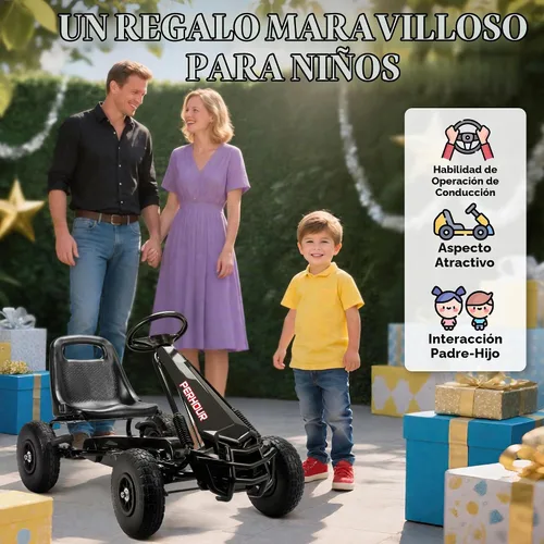 Vista 7 de Qaba Go Kart - Pedal de 4 ruedas para niños, asiento ajustable para niños Negro