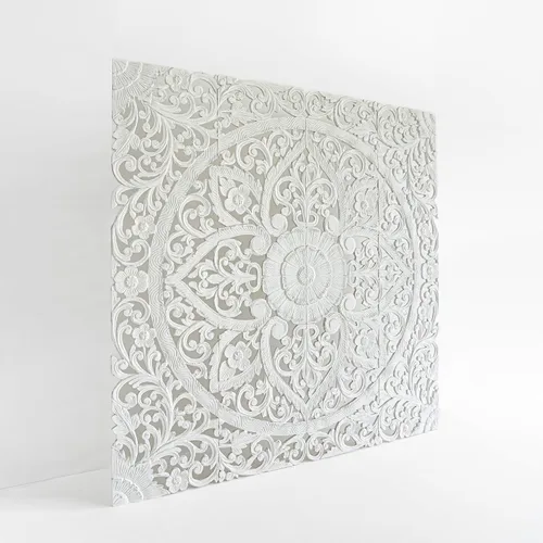 Vista 4 de Cabecero de cama King tallado en madera, mandala en paneles de pared, decoración de placas de residencia de lujo, 76 pulgadas