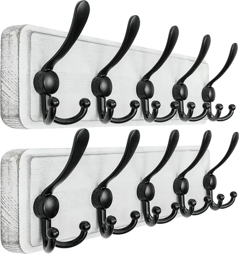Vista 32 de Dseap Perchero de Pared Montado - 5 Ganchos Triangulares, Resistente, Perchero de Pared de Madera para Abriggos, Sombreros, Chaquetas, Ropa, Negro