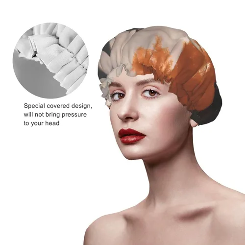 Vista 4 de Dogs In The Fall Reusable Double Layer Waterproof Shower Cap With Elastic Cord For Home Cleaning Facial Care Shower