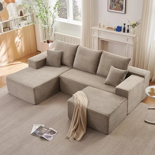 Vista 24 de Lakifun Sofá en Forma de L de 107" con Otomana, Seccional Modular Moderno Sofá Cómodo en Forma de U Nube, Asiento Profundo, Chaise Longue Cama