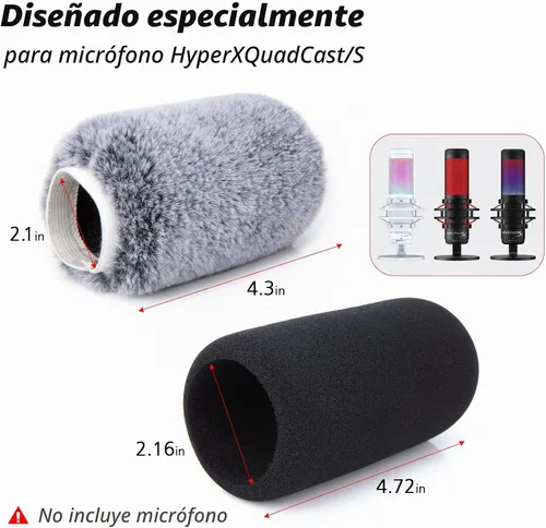 Vista 3 de Pantalla antiviento de micrófono Filtro Pop Compatible con HyperX QuadCast - Cubierta de espuma para micrófono con pantalla antiviento peluda