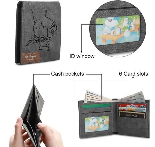 Vista 3 de Billetera personalizada para hombre, carteras con fotos personalizadas, billetera de viaje grabada para hombre, regalo del día del padre, regalo