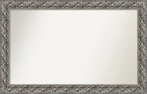 Vista 165 de Amanti Art Espejo de baño plateado para sobre fregadero, 26 x 26 pulgadas, espejo cuadrado de níquel pulido, marco de madera tradicional mediano, se