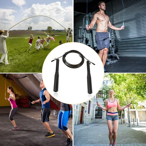 Vista 7 de Cuerda ajustable de acero 360 de alta velocidad de 9.8 pies, asas antideslizantes, ligera, 6.17 oz de rotación suave para entrenamiento de fitness