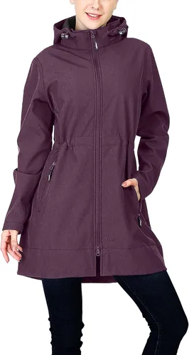 Vista 15 de 33,000ft Chaqueta de Lluvia Impermeable para Mujer de Softshell Largo con Capucha y Forro de Forro Polar, Cortavientos