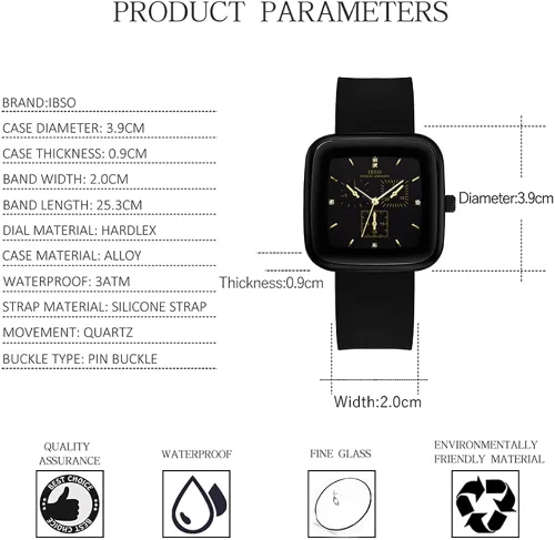 Vista 6 de IBSO BOERNI AIBISINO Relojes de cuarzo para mujer, esfera cuadrada, relojes casuales de silicona con correa de moda para niñas
