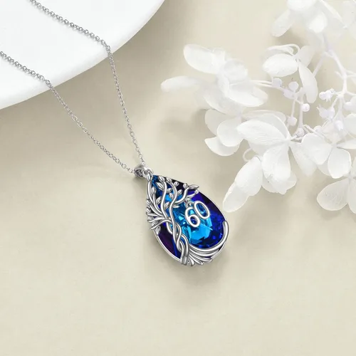 Vista 3 de Collar de plata de ley con forma de lágrima de árbol de la vida, regalo de cumpleaños 40, 50, 60 para mujer