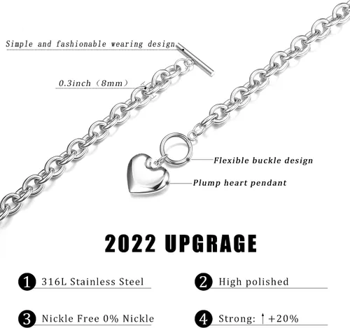 Vista 3 de LOYALLOOK Juego de 3 piezas de collar con dije de corazón, cadena de palanca, aretes de corazón para mujer, de acero inoxidable, conjunto de joyas
