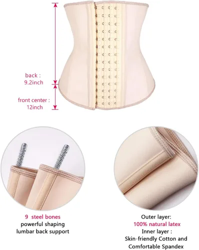 Vista 4 de YIANNA Entrenador de cintura para mujer, corsé de látex bajo el busto, corsé de cintura con reloj de arena, 4 ganchos