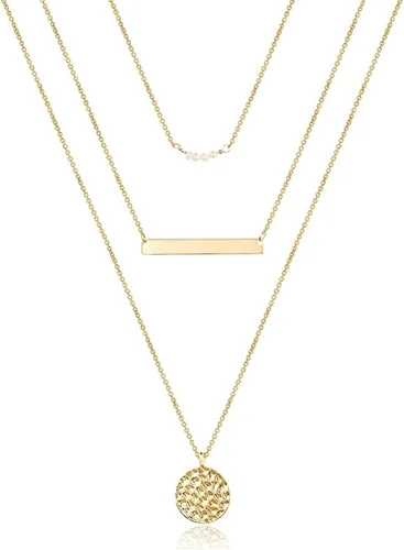 Vista 7 de ASCOMY Collares en capas para mujer, delicado collar de oro de 14 quilates chapado en oro de espiga para mujer, collar de cruz de perlas, clip