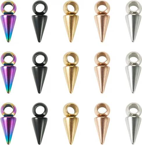 Vista 12 de Colgantes de cuentas con forma de espiga, estilo tibetano, con forma de cono de bala larga, para hacer collares, aretes, joyería 3 formas-36 piezas