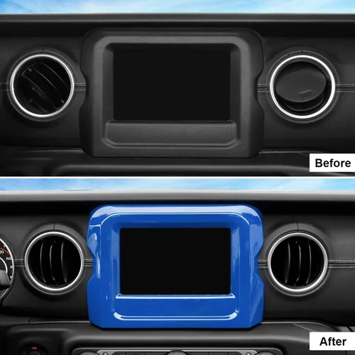 Vista 2 de CheroCar Marco de panel de pantalla GPS de navegación, accesorios interiores compatibles con Jeep Wrangler JL JLU y Gladiator JT 2018-2022, azul..