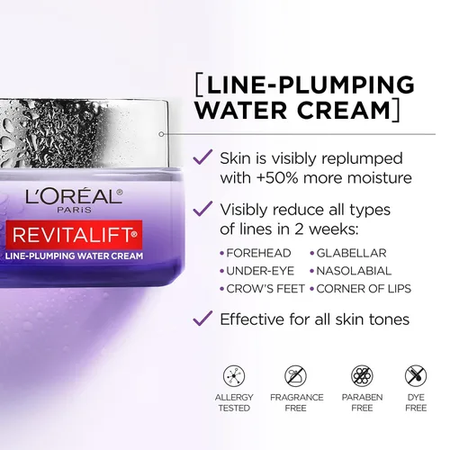 Vista 3 de L'Oreal Paris Revitalift Hidratante, crema de agua de ácido hialurónico con ceramidas, profundamente hidratante, sin fragancia, 1.7 onzas + muestra