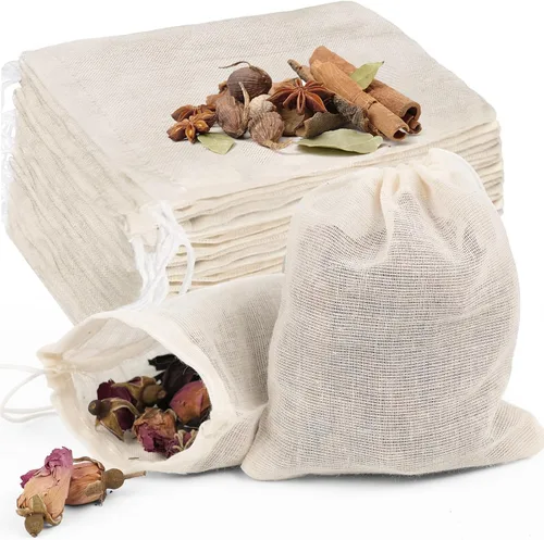 Vista 8 de GliSun 50 bolsas de muselina con cordón, bolsas de té reutilizables, de algodón natural, sin blanquear, pequeñas bolsas de tela para quesos