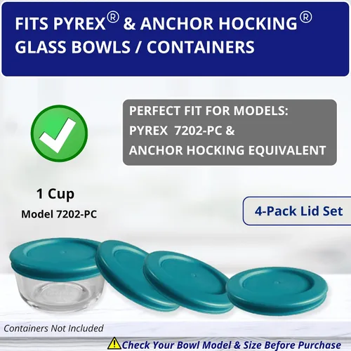Vista 4 de Klare Ware - Tapas de repuesto para Pyrex 7202, Anchor Hocking y Klare Ware Ware - Recipiente de vidrio no incluido (paquete de 4, turquesa)
