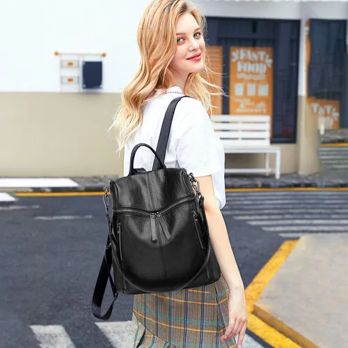 Vista 2 de Mochila de moda para mujer, bolsa de hombro impermeable, Negro -, Viajar