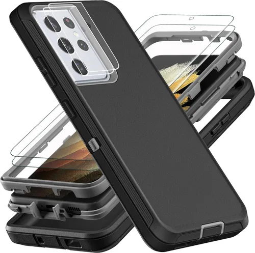Vista 8 de YKHJKLEC Funda para Samsung Galaxy S21 Ultra, con 2 piezas [protector de pantalla de TPU flexible autorreparable y protector de lente de cámara]