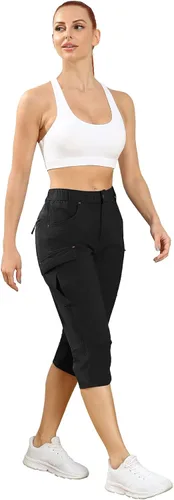 Vista 4 de Panmouo Pantalones tipo cargo para mujer, pantalones capri ligeros, de secado rápido, transpirables, capris