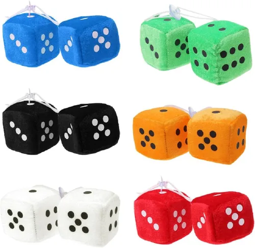 Vista 9 de Paquete de 2 dados peludos para espejo de automóvil, 6 opciones de color, dados colgantes de felpa con ventosa fuerte, accesorio clásico retro