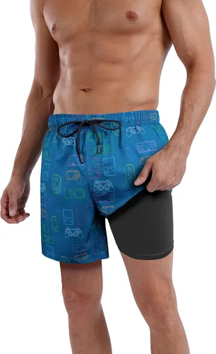 Vista 97 de Traje de baño para hombre con forro de compresión de secado rápido de 5.5 pulgadas con forro tipo bóxer amarillo (1-Yellowstar)