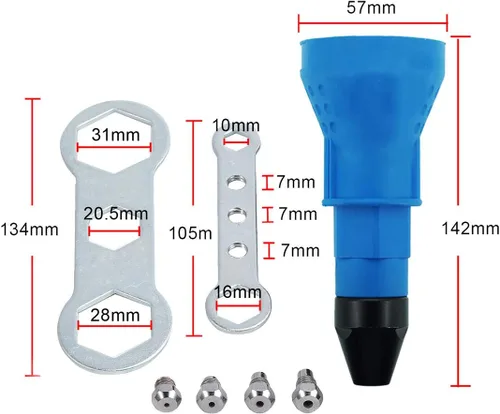 Vista 2 de DEVMO Pistola de tuerca de remache eléctrica, herramienta de remachado inalámbrica, adaptador de tuerca de inserción, adaptador de taladro