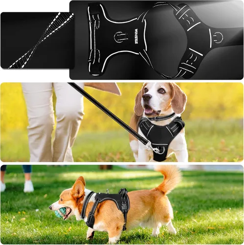 Vista 3 de Arnés para perro sin tirones, arneses para mascotas con collar, chaleco Oxford reflectante y ajustable, hebillas delanteras y traseras para correa