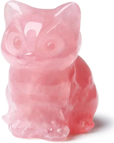 Vista 14 de DUQGUHO Figuras de gato de cristal de aventurina verde - Estatua de gato de la suerte y linda para decoración de escritorio o habitación 1 pieza