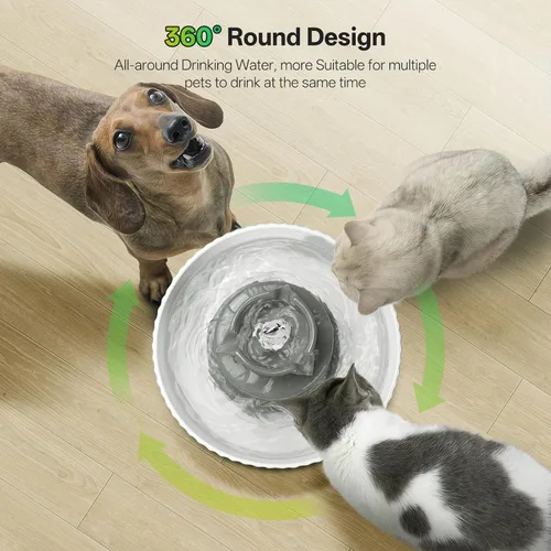 Vista 3 de Fuente de agua de cerámica para gatos, dispensador de porcelana de 2.1L/70 onzas para beber mascotas con 4 filtros de repuesto y esponja, cuenco