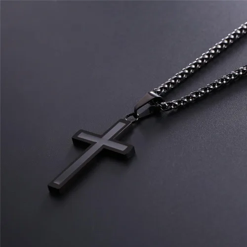 Vista 3 de U7 Simple Cross Necklace for Men Women, Stainless Steel Silver Black Gold Latin Cross Pendant Necklaces, Custom Engravable, Length 22-24 Inches