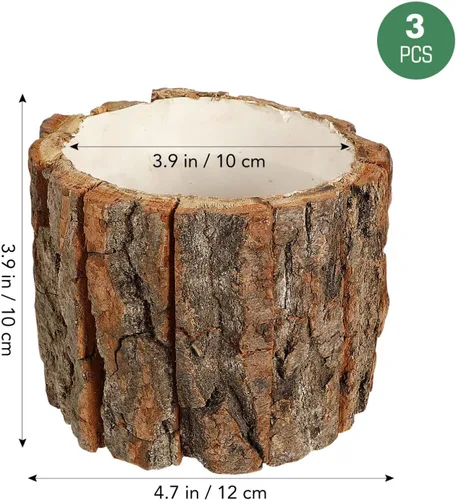 Vista 4 de Yardwe 3 macetas de madera, cubos de madera rústica, macetas de barriles para decoración de jardín y hogar, 4.72 x 4.72 x 3.93 pulgadas