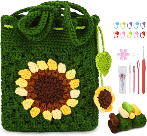 Vista 12 de Pnytty Beginner Crochet Kit for Adults, Shoulder Bag Crochet Starter Kit Beige