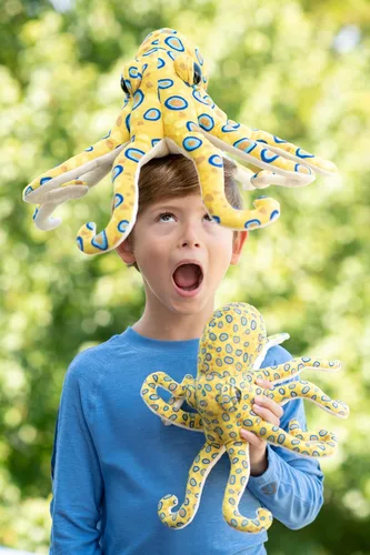 Vista 2 de The Petting Zoo Peluche de pulpo de anillo azul, regalos para niños, animales marinos salvajes Onez, juguete de peluche de pulpo Zoologee de 8