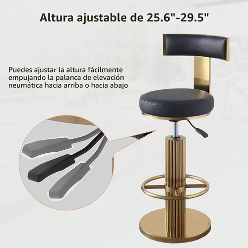 Vista 4 de FUNROLUX Gold Bar Stools, Adjustable Swivel Counter Height Barstools Black Negro