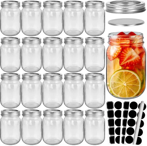 Vista 11 de CycleMore 24 tarros de vidrio transparente de 8 onzas con tapas separables de plata regulares, tarros redondos de 8.5 fl oz para especias para miel
