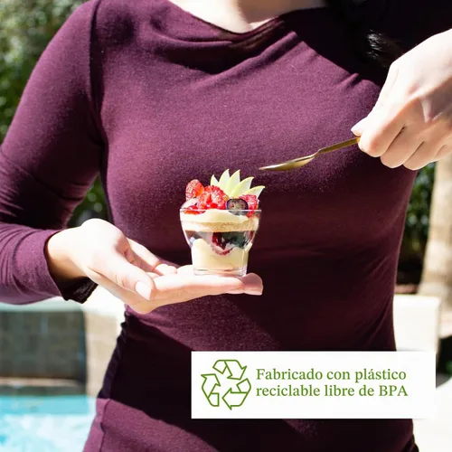 Vista 7 de 48ct Tiny 3 oz Ron Shot Mini Postre Parfait Cup CMJJ Plástico desechable de grado profesional, reciclable, transparente y duradero, para bodas