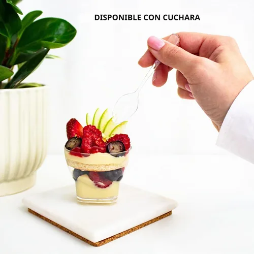 Vista 4 de 48ct Tiny 3 oz Ron Shot Mini Postre Parfait Cup CMJJ Plástico desechable de grado profesional, reciclable, transparente y duradero, para bodas