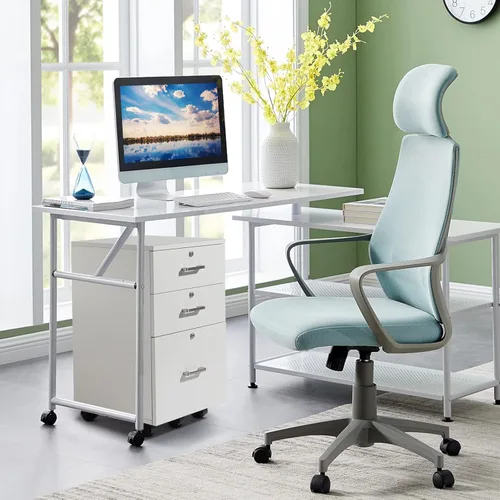 Vista 4 de Archivador de 3 cajones con cerradura, archivador móvil de 3 cajones con cerradura, archivador de bloqueo, pedestal rodante de 3 cajones debajo