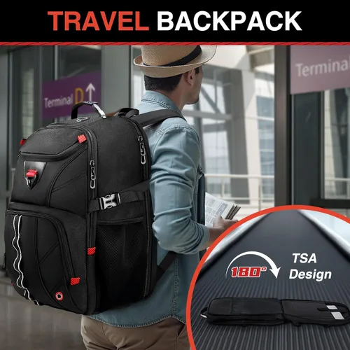 Vista 5 de Z-MGKISS Mochila de viaje, mochila grande de viaje para laptop para hombres y mujeres con mochila comercial aprobada por la aerolínea TSA, Negro-2