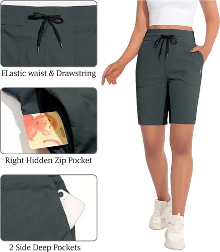 Vista 3 de Little Donkey Andy Bermudas de senderismo de secado rápido para mujer pantalones cortos de golf elásticos cintura elástica con cordón
