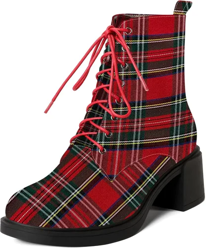 Vista 98 de ROSERWISH Botas altas de tacón bajo y grueso para mujer, con cordones, cómodas, modernas, con puntera redonda, de 2.5 pulgadas